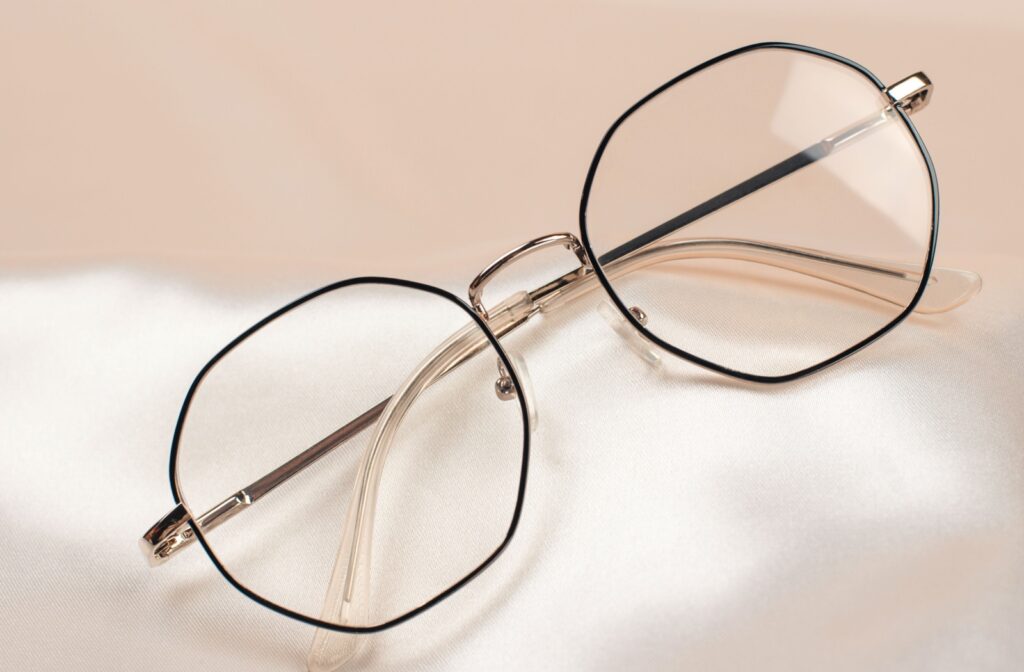 A pair of trendy thin metal framed glasses